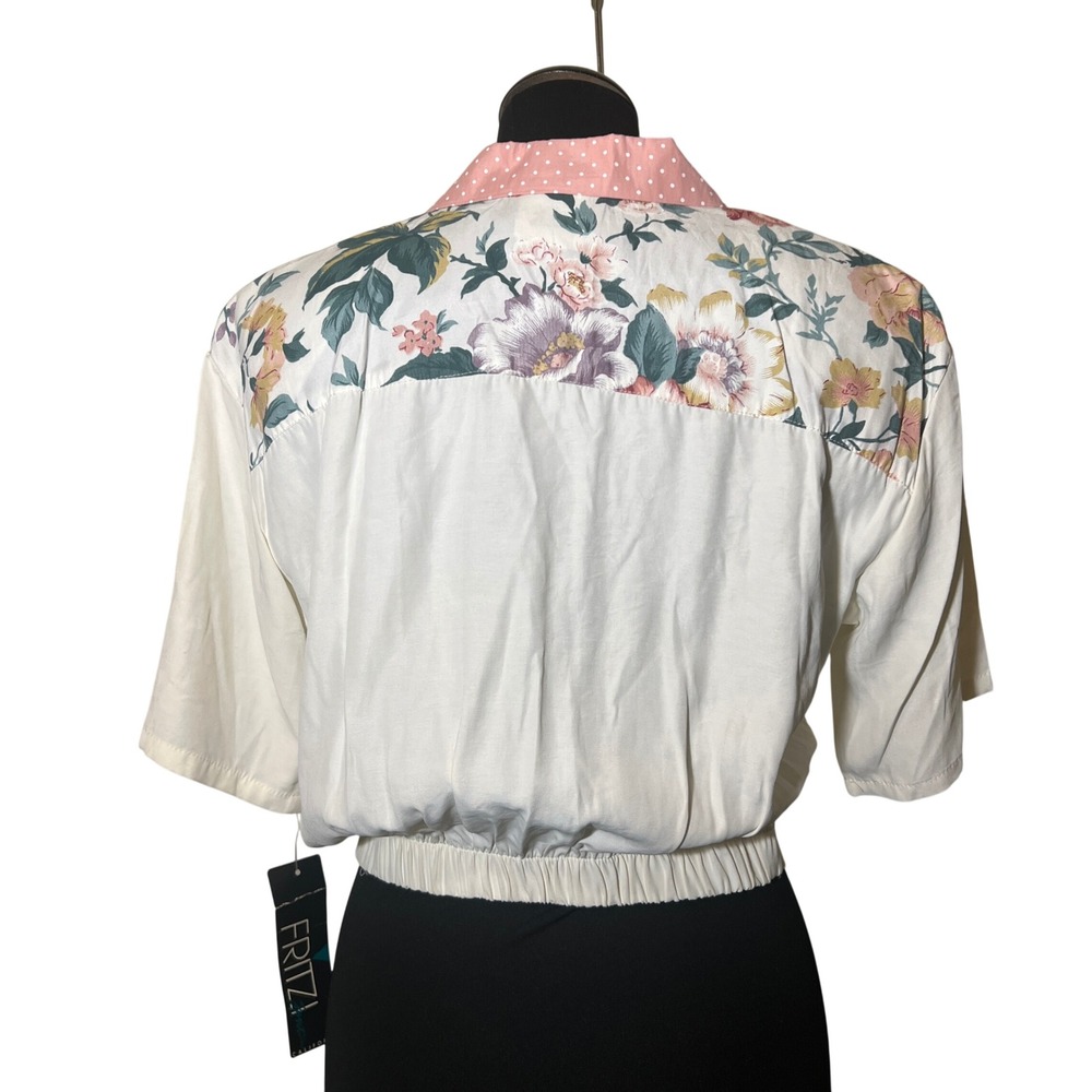 Vintage Fritzi Petites Floral Polka Dot Tie Front Blouse White Pink PM 9136-ZG3P - Picture 2 of 14